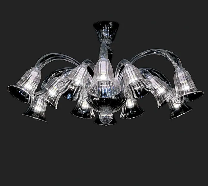 Custom 10 Light Clear Murano Glass Chandelier For Low Ceilings