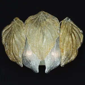 Custom Amber & Clear Piastra Glass Leaf Wall Light