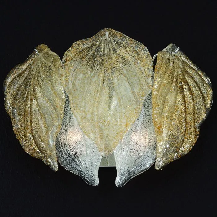 Custom Amber & Clear Piastra Glass Leaf Wall Light
