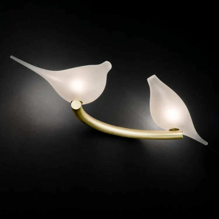 Double Brass Branch Wall Lamp With Frosted Doves