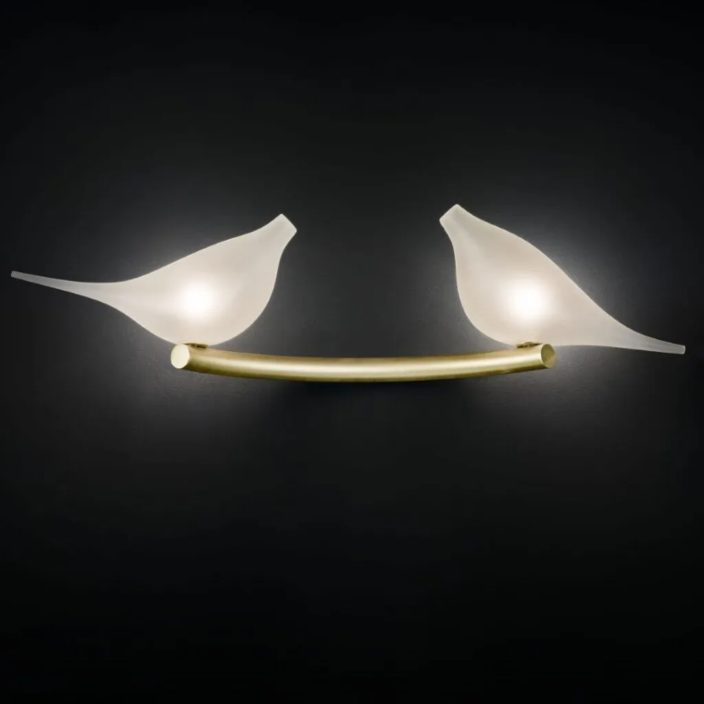 Double Brass Branch Wall Lamp With Frosted Doves