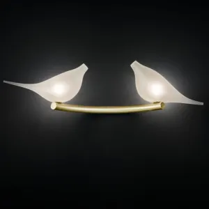 Double Brass Branch Wall Lamp With Frosted Doves