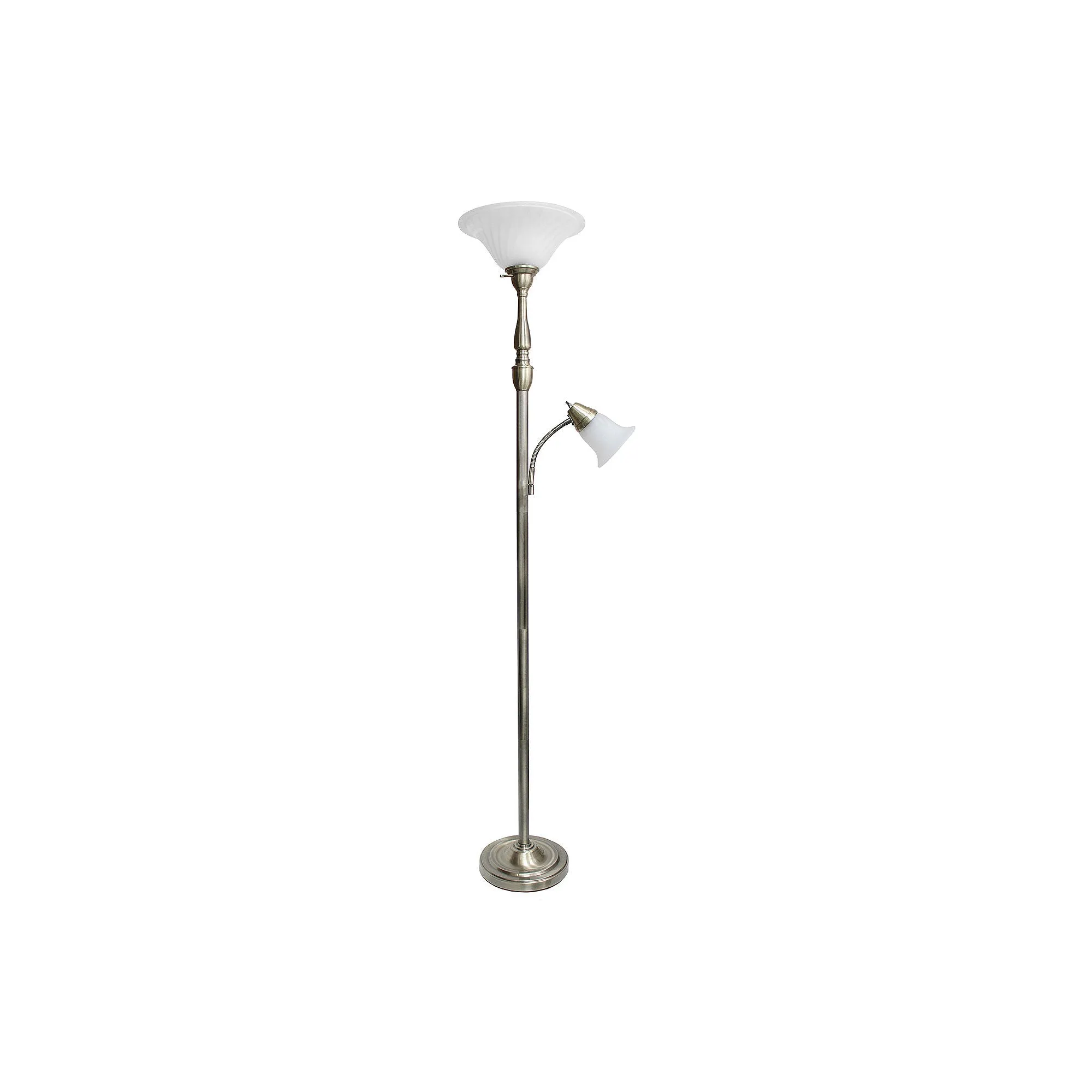 Elegant Designs LF2003-ABS 2 Light White Marble Glass Floor Lamp, Antique Brass