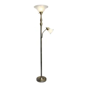 Elegant Designs LF2003-ABS 2 Light White Marble Glass Floor Lamp, Antique Brass