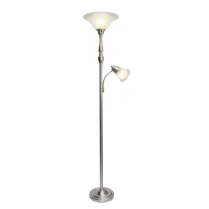 Elegant Designs LF2003-BSN 71-in Brushed Nickel Torchiere with Reading Light Floor Lamp