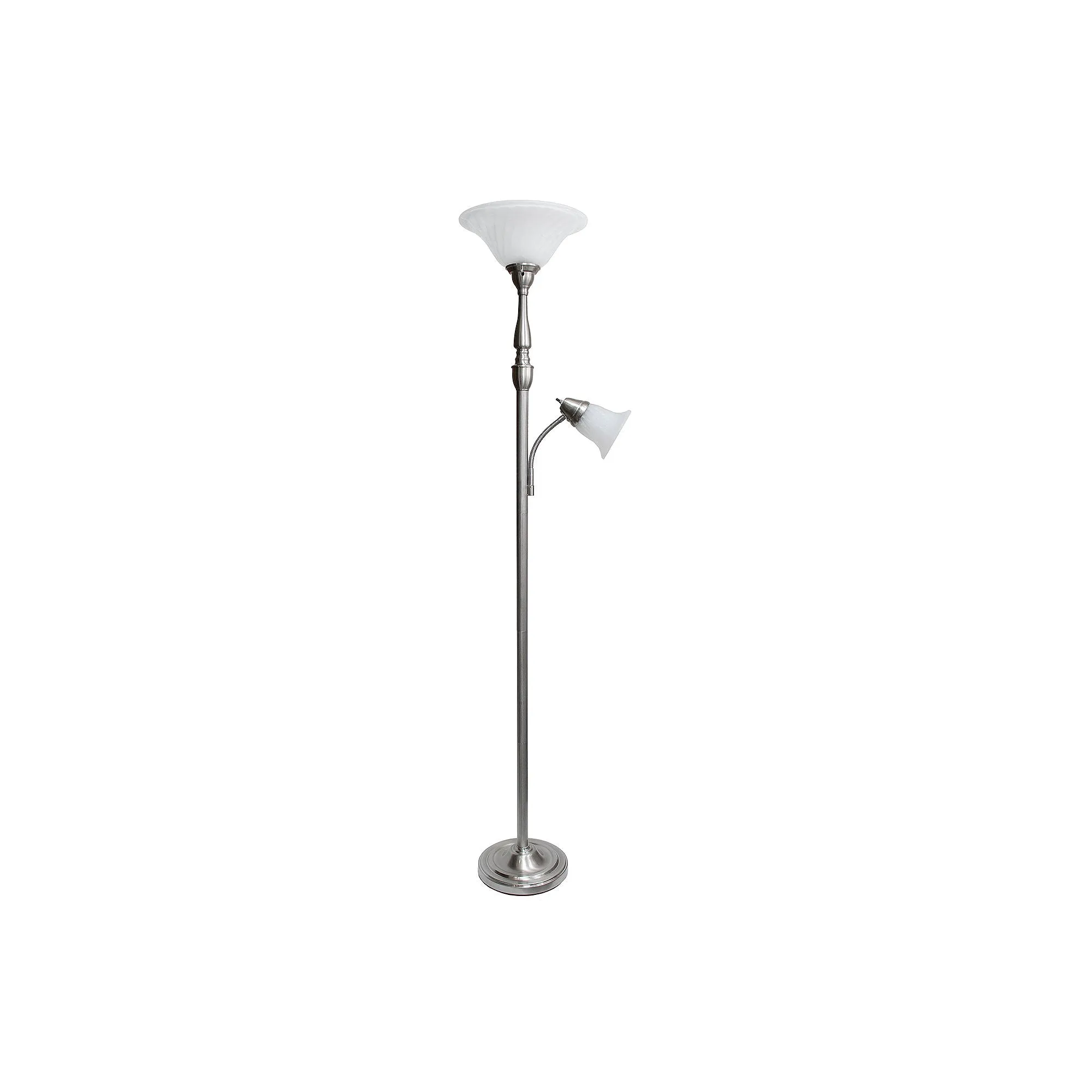 Elegant Designs LF2003-BSN 71-in Brushed Nickel Torchiere with Reading Light Floor Lamp