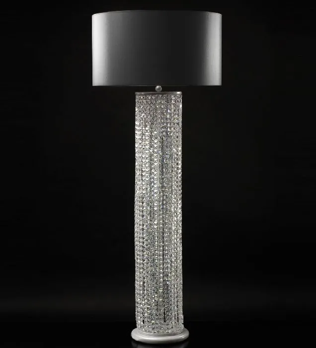 Floor Lamp With Asfour Crystals And Black Shade