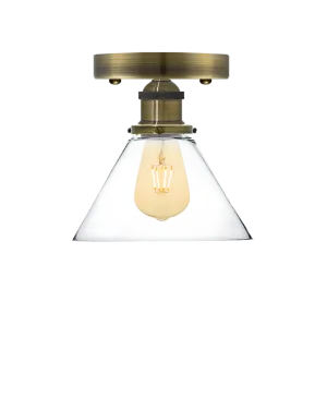 Flush Mount: Antique Brass Glass Cone