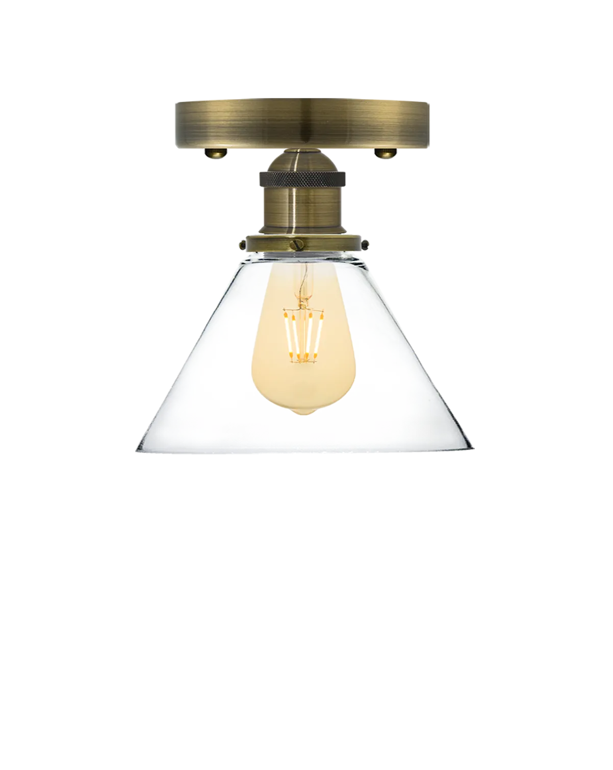 Flush Mount: Antique Brass Glass Cone