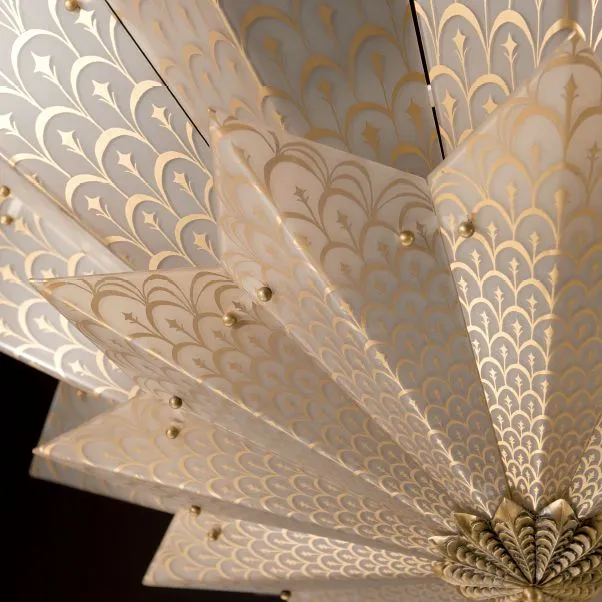 Fortuny Style Murano Glass Ceiling Light With Gold Design
