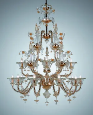 Gold & Clear Glass 12 Light Murano Rezzonico Style Chandelier