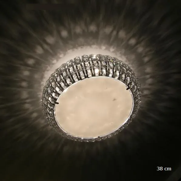Gold-Plated Or Nickel Flush Ceiling Light With Crystal Trim