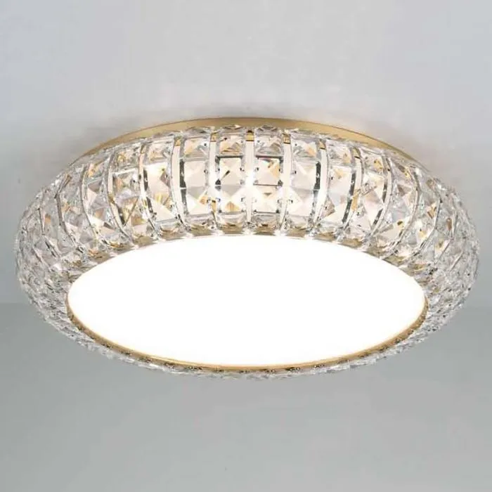 Gold-Plated Or Nickel Flush Ceiling Light With Crystal Trim