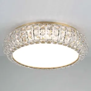 Gold-Plated Or Nickel Flush Ceiling Light With Crystal Trim