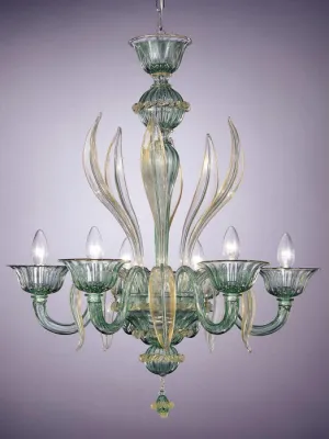 Green Murano Glass 6 Light Chandelier