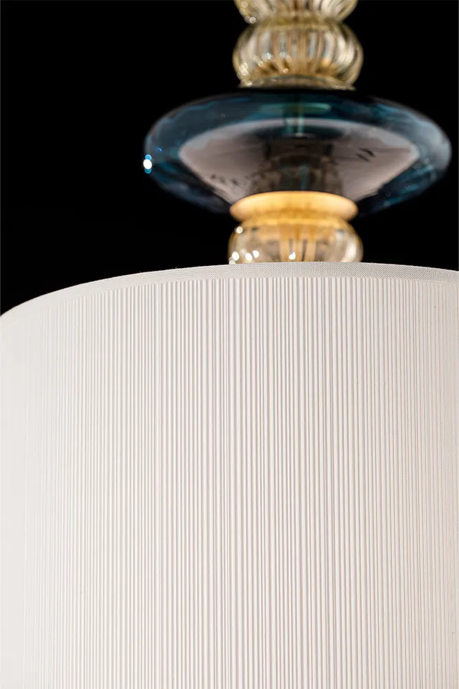 Handcrafted Artistic Single Pendant Ceiling Lamp with Murano Glass and Lampshade.