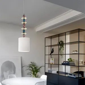 Handcrafted Artistic Single Pendant Ceiling Lamp with Murano Glass and Lampshade.