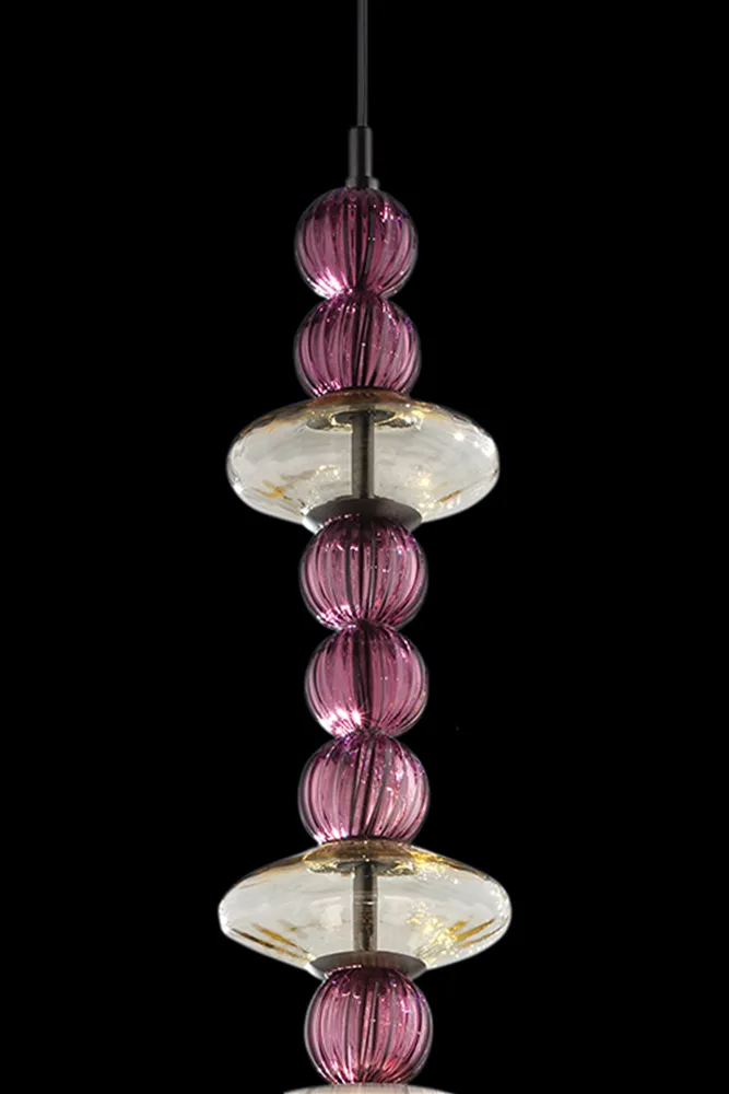 Handcrafted Artistic Single Pendant Ceiling Lamp with Murano Glass and Lampshade.
