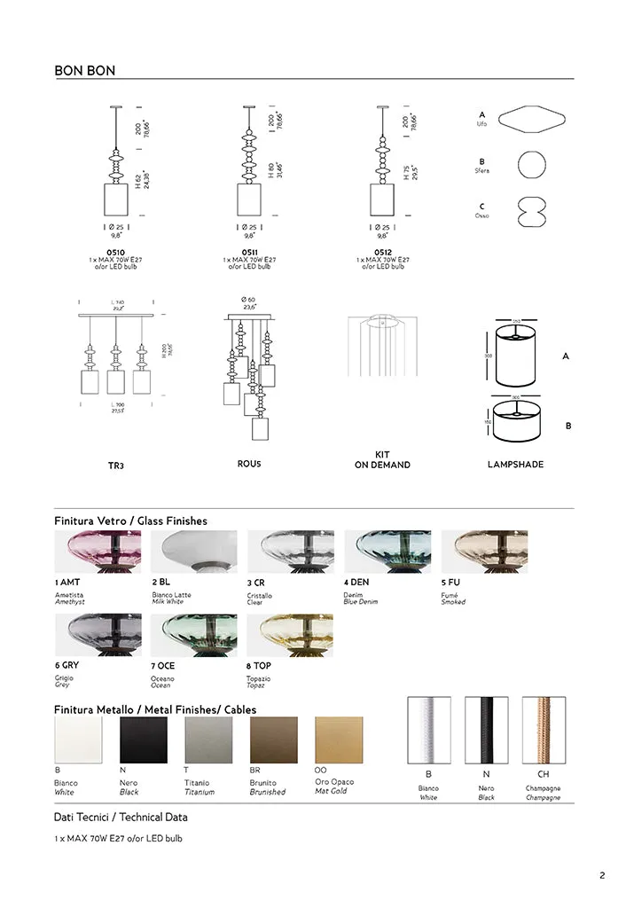 Handcrafted Artistic Single Pendant Ceiling Lamp with Murano Glass and Lampshade.