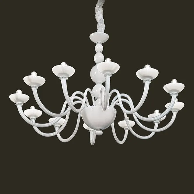 Handcrafted Luxurious Single-Tier Venetian Chandelier Lamp With Twelve Shades And Murano Glass
