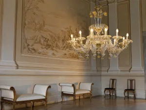 Handcrafted Ornamental Antique Fine Italian Chandelier With Twelve Lights And Murano Glass