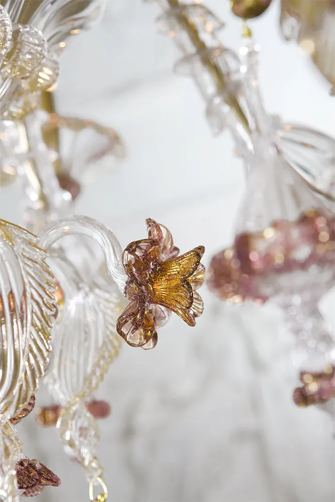 Handcrafted Ornamental Antique Fine Italian Chandelier With Twelve Lights And Murano Glass