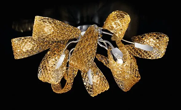 Handmade glamorous ceiling lamp with nine arms and Murano Glass