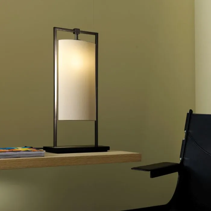 High-End Italian Black Nickel And Dark Oak Table Lamp With White Diffuser