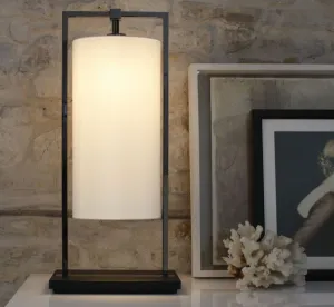 High-End Italian Black Nickel And Dark Oak Table Lamp With White Diffuser