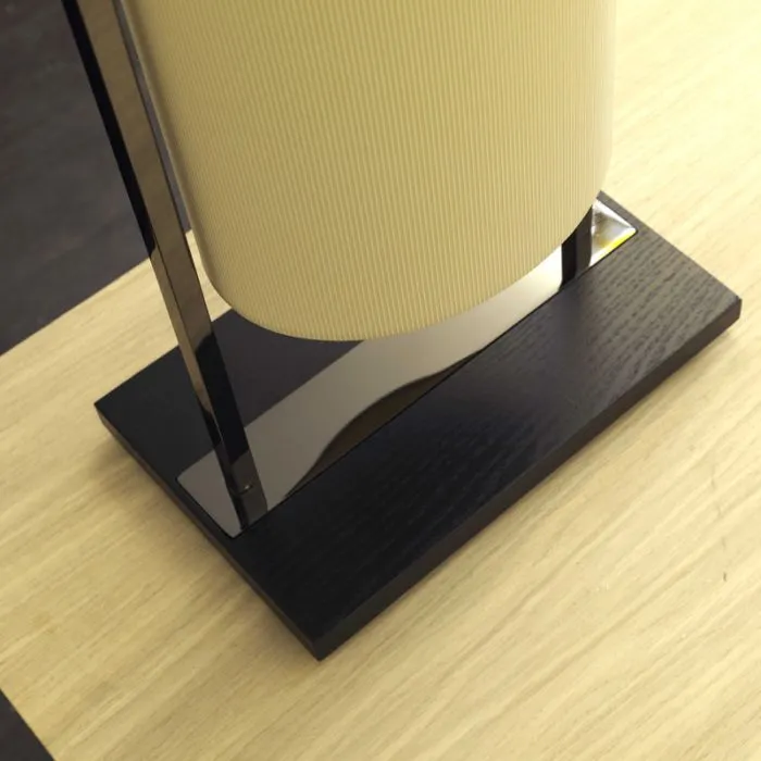 High-End Italian Black Nickel And Dark Oak Table Lamp With White Diffuser
