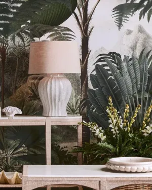 Ivory Ceramic and Linen Table Lamp