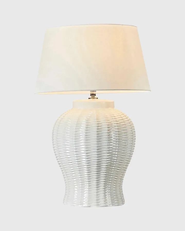 Ivory Ceramic and Linen Table Lamp