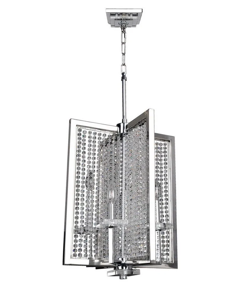 Kalco Lighting 10136-010-FR001 Rockefeller Collection Four Light Hanging Pendant Chandelier in Polished Chrome Finish