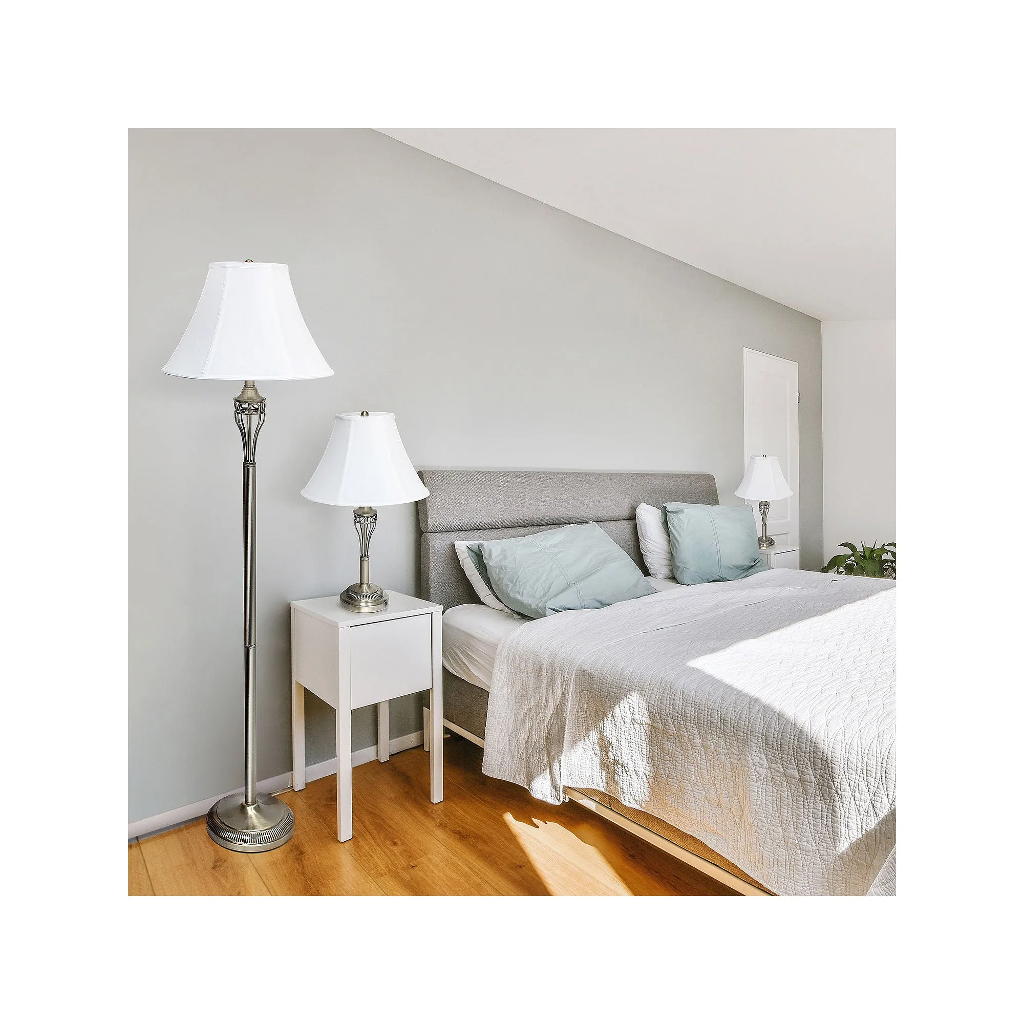 Lalia Home 1270-LHS-1002-AB Perennial Roma Classic 3 Piece Metal Lamp Set (2 Table Lamps, 1 Floor Lamp) Antique Brass Finish