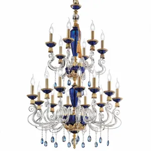Large Baroque Blue Brass & Crystal Chandelier