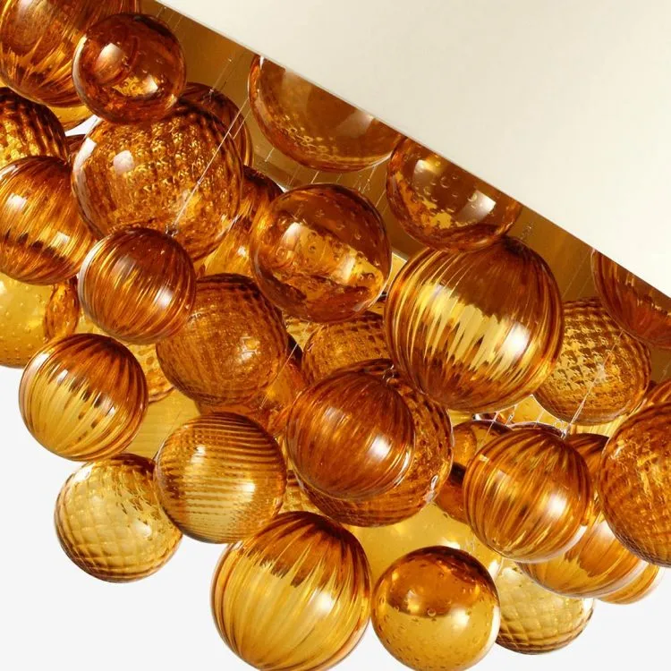 Large Modern Ceiling Pendant With Amber Glass Globes