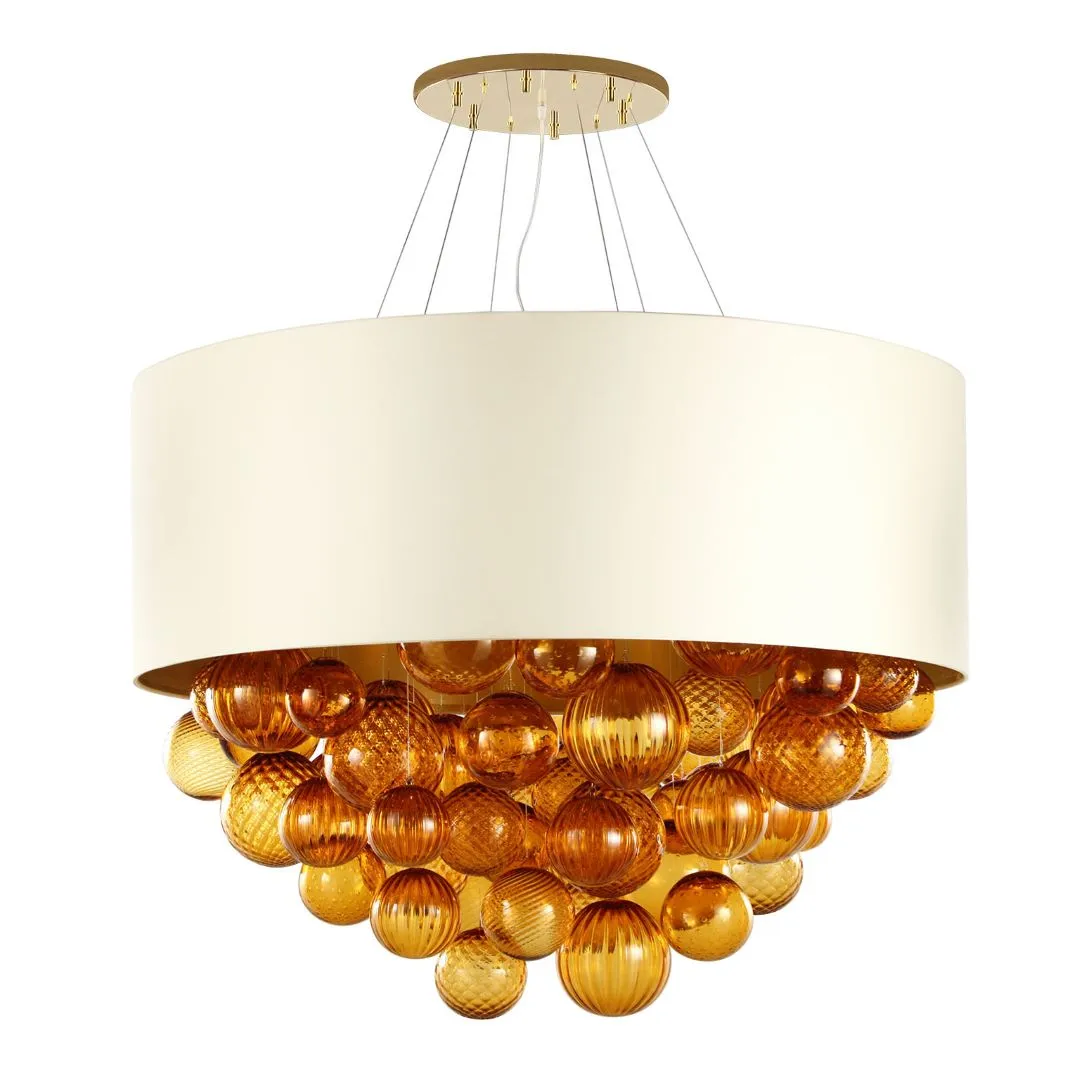 Large Modern Ceiling Pendant With Amber Glass Globes