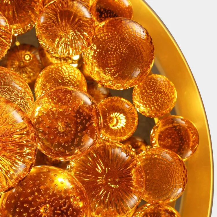 Large Modern Ceiling Pendant With Amber Glass Globes