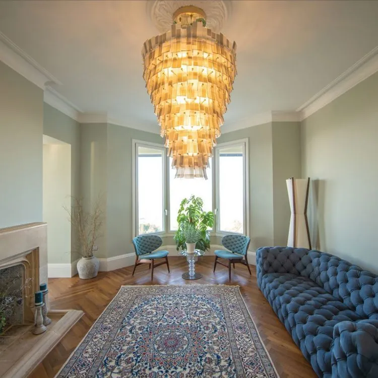 Large Modern Frosted Glass Stairwell Chandelier