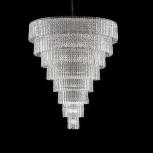 Large Multi-Tier Textured Glass Stairwell Chandelier | Cone Shaped