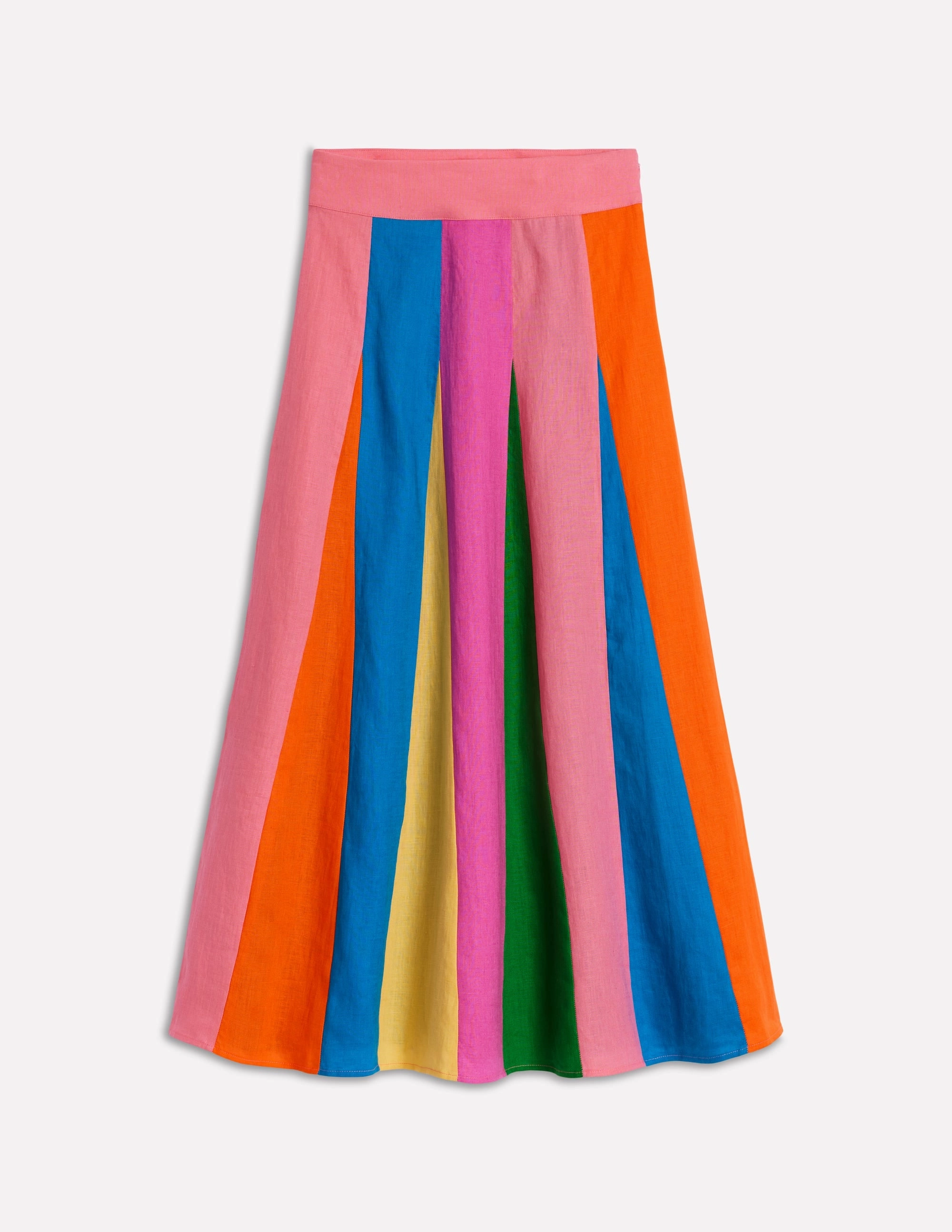 Linen Flippy Maxi Skirt-Multi Colourblock