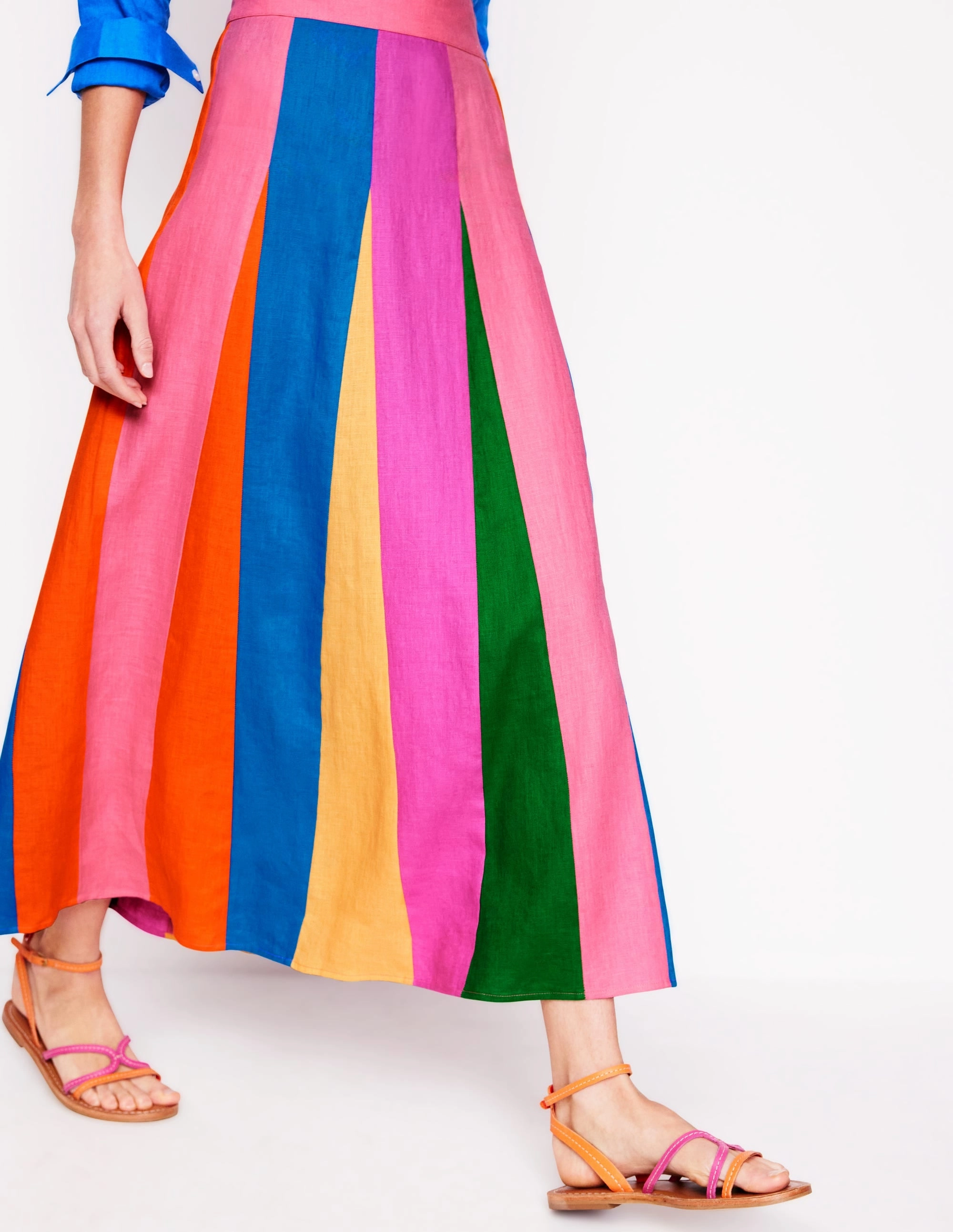 Linen Flippy Maxi Skirt-Multi Colourblock