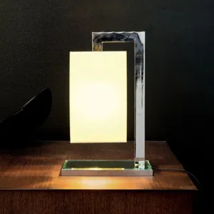 Luxury Modern Chrome Designer Table Lamp With Gold-Lined Fabric Shade