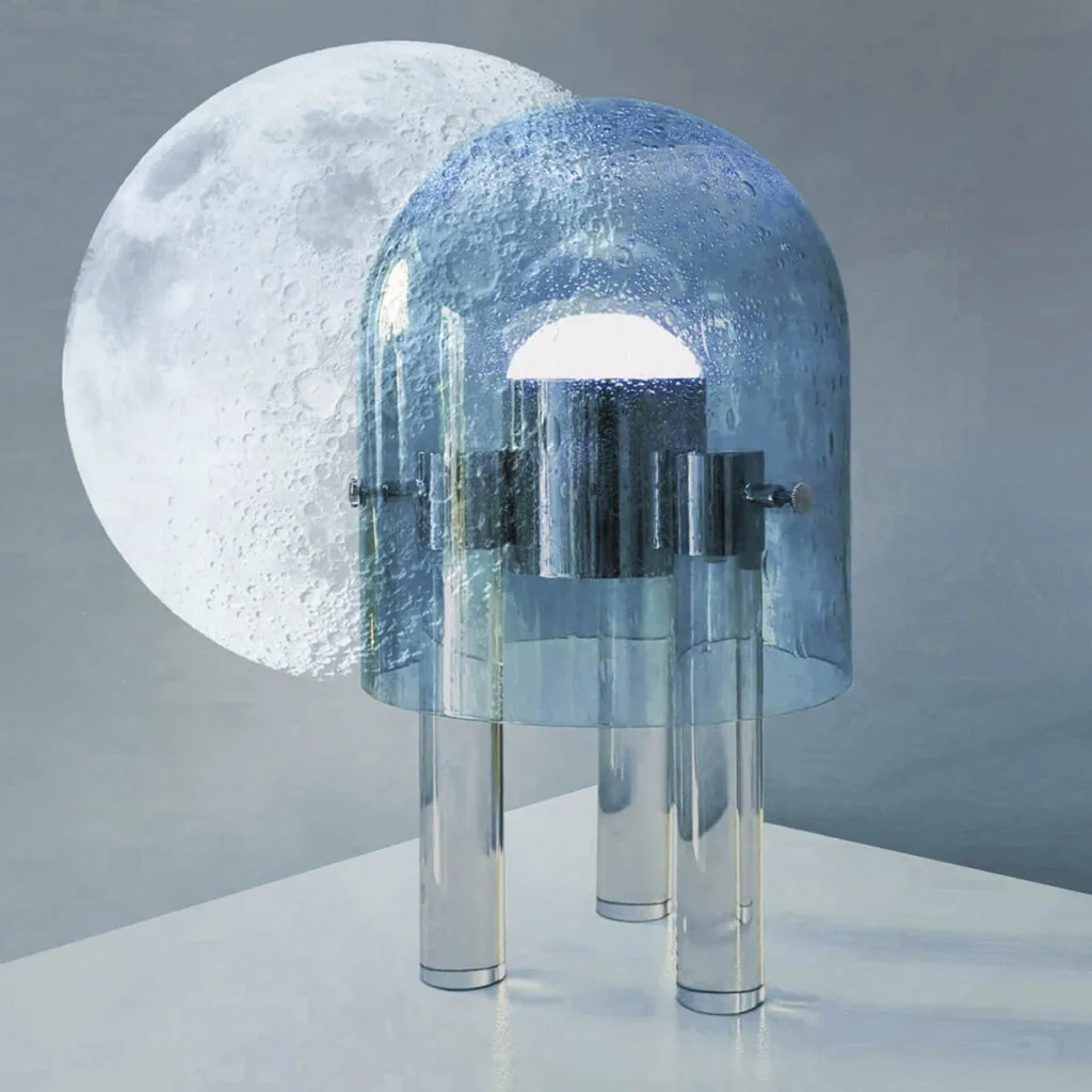 Luxury Wireless Space Age Table Lamp With Bubble Glass