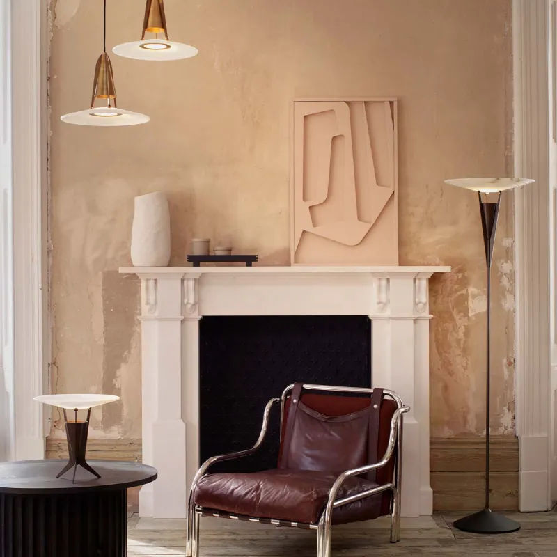 Mid-Century Alabaster and Brass Floor Lamp