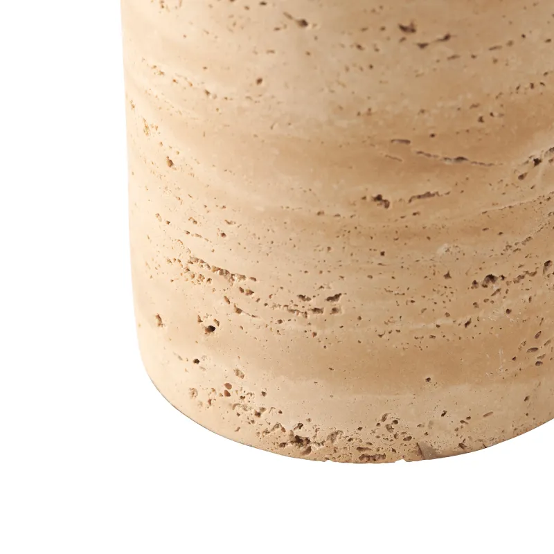 Minimalist Linen and Travertine Table Lamp