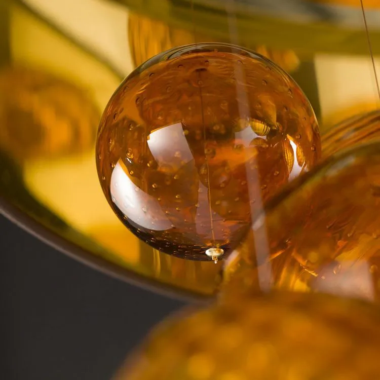 Modern Brown Lampshade Pendant With Amber Glass Balls