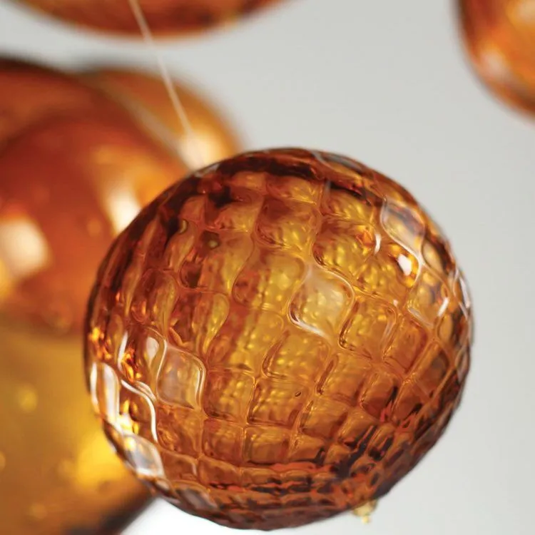Modern Brown Lampshade Pendant With Amber Glass Balls