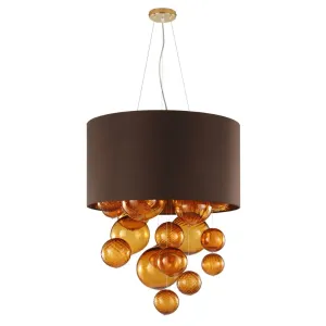 Modern Brown Lampshade Pendant With Amber Glass Balls