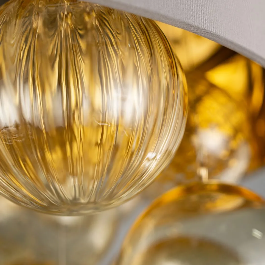 Modern Ceiling Lamp With White Shade & Amber Spheres
